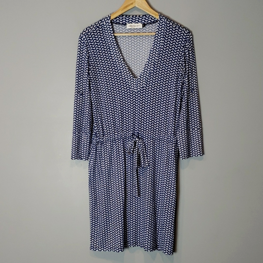 Veronica M Blue Sheath Dress V-Neck 3/4 Sleeve